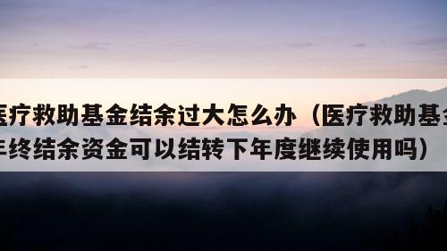 医疗救助基金结余过大怎么办（医疗救助基金年终结余资金可以结转下年度继续使用吗）