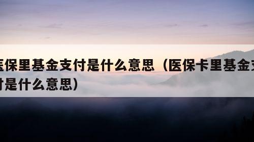 医保里基金支付是什么意思（医保卡里基金支付是什么意思）